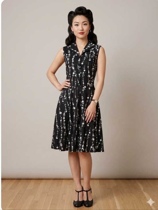 Voodoo Vixen Dresses & Skirts - Voodoo Vixen Floral Vine Collared Fit And Flare Dress, VGUC, Size XL